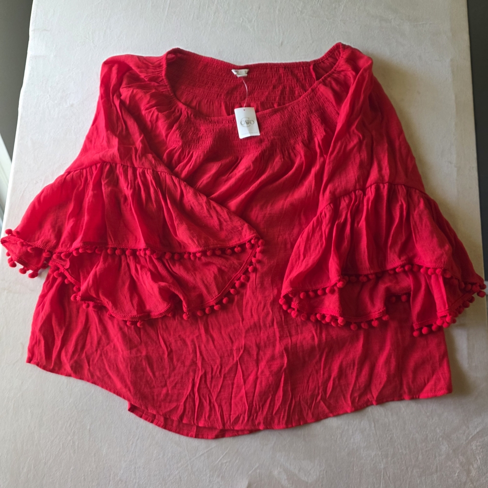 Red Women's Top with Flared Sleeves Size 22/24W